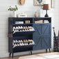 Barnyatoh Shoe Storage Cabinet,Farmhouse Shoe Organizer with 4 Flip Drawers & Barn Door Design,Freestanding Hidden Slim Narrow Shoe Rack Cabinet with Open Shelves for Entryway,Foyer,Hallway,Navy Blue