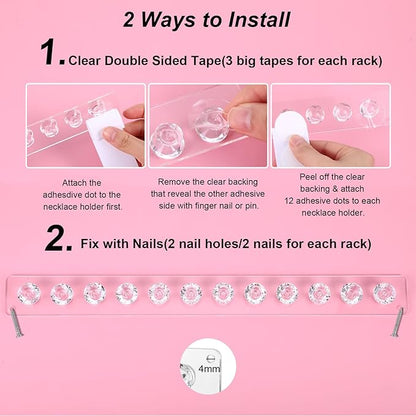 4Pcs Wall Necklace Holder for Women, Hanging Jewelry Organizer Wall Mount Crystal Holder Necklace Wall Hanger, Acrylic Bracelet Holder Organizer Jewelry Rack Adhesive Hooks Necklace Storage