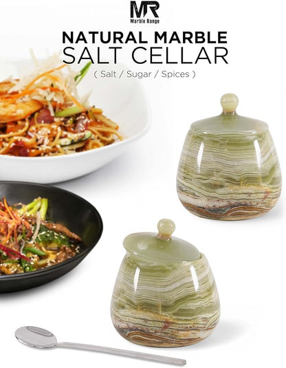 Green Onyx Marble Salt Cellar – 4.5 Inch Salt Container, Salt Jar, Salt Dish, Salt Holder, Spice Jar, Sugar Bowl, Celtic Salt, Table Salt Storage for Kitchen Countertop