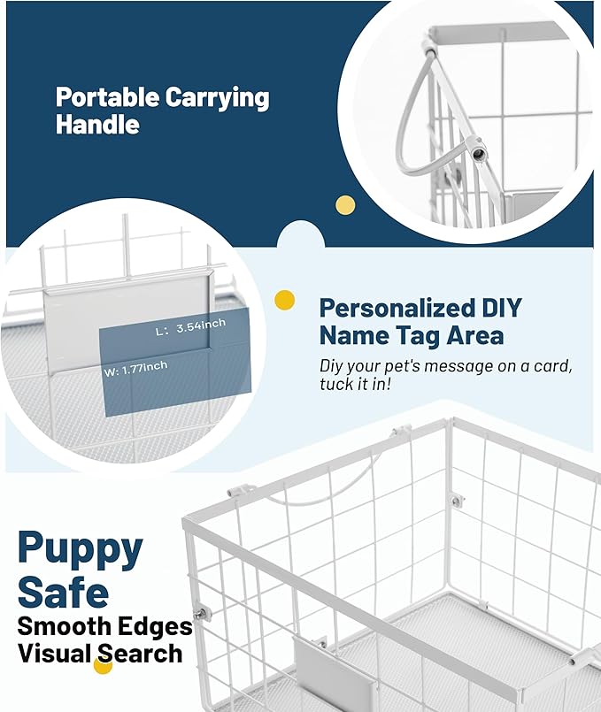 Dog Toy Basket, Dog Toy Storage Bin for Pet, Medium Toy Box for Dogs, Metal Storage Box with Handles, Toy Organizer Holder Boxes for Living Room (White)