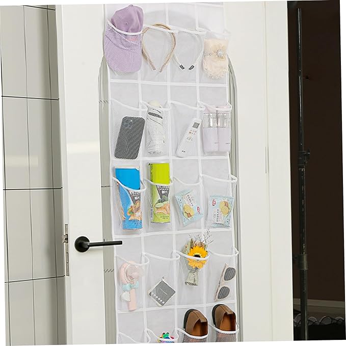Shoe Hanger for Door 24 Mesh Pocket Over the Door Shoe Organizer Space Saving Hanging Storage Holder with Hooks 64x19 Inch White