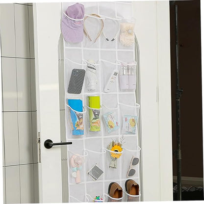 Shoe Hanger for Door 24 Mesh Pocket Over the Door Shoe Organizer Space Saving Hanging Storage Holder with Hooks 64x19 Inch White
