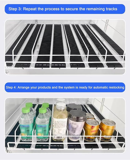 Automatic Can Dispenser and Drink Rack Plastic Water Bottle Rack Bins Adjustable Gliding Soda and Beer Organizer Space Saving(6 x 43.3 cm/2.4 x 17.0 inches)