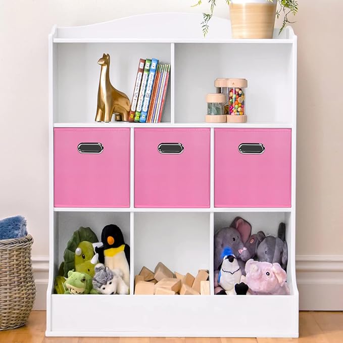 Black Fabric Cubby Storage Bins,13x13x13 Inches ,Cube Organizer Bin Foldable Storage Boxes with Dual Handles Fabric Organizer Box and collapsible Storage basket,Set of 6,Pink