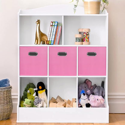 Black Fabric Cubby Storage Bins,13x13x13 Inches ,Cube Organizer Bin Foldable Storage Boxes with Dual Handles Fabric Organizer Box and collapsible Storage basket,Set of 3 ,Pink