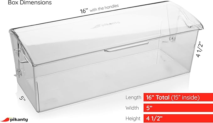 Pikanty Bread Box for Kitchen Countertop - 16 Inch Clear Plastic Storage Container with Hinged Lid, Keeps Loaves, Bagels, Buns, Rolls, Cookies and Crackers Fresh, Dishwasher Safe, Made in USA
