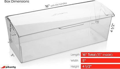 Pikanty Bread Box for Kitchen Countertop - 16 Inch Clear Plastic Storage Container with Hinged Lid, Keeps Loaves, Bagels, Buns, Rolls, Cookies and Crackers Fresh, Dishwasher Safe, Made in USA