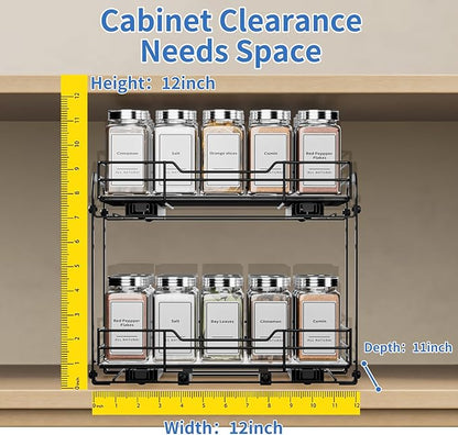 BOIVSHI 2-Tier Spice Rack Organizer, Pull Out Spice Rack for Cabinet, Height Adjustable Heavy Duty Metal Basket for Inside Cabinet & Pantry (11.5''Wx10.5''Dx9.5''H)