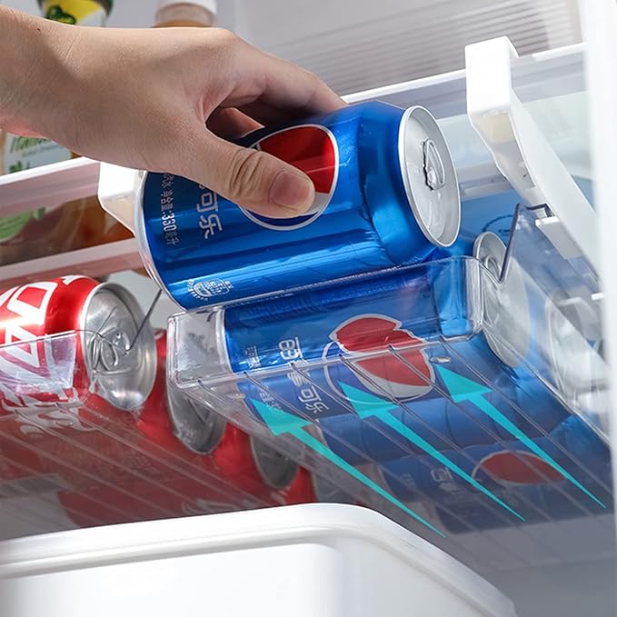 Fridge Drawer Can Organizer, Rolling Soda Can Organizer for Refrigerator, Can Dispenser for Refrigerator Soda Dispenser for Fridge Plastic Dispenser Bin Suitable for Cans(Clear)