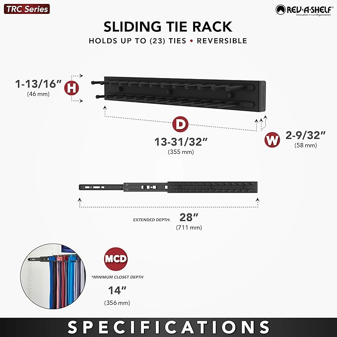 REV-A-Shelf Sliding Tie Rack for Custom Closet Systems