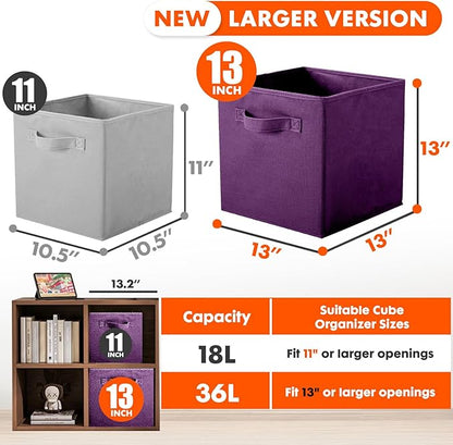 ShellKingdom Storage Bins, Foldable Fabric Storage Cubes And Cloth Storage Organizer Drawer For Closet And Toys Storage, 13 X 13 X 13 INCH, 6 Pack (Purple)