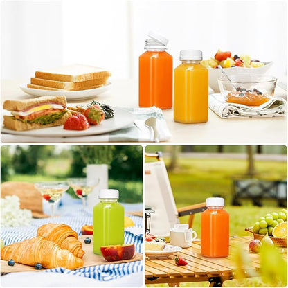 Plastic Juice Bottles with Caps 6 pcs - 8oz Reusable Juice Containers with Tamper Proof Lids White - Clear Juicing Bottles for Juicing Milk Smoothie Drinking and Other Beverages Christmas Gifts