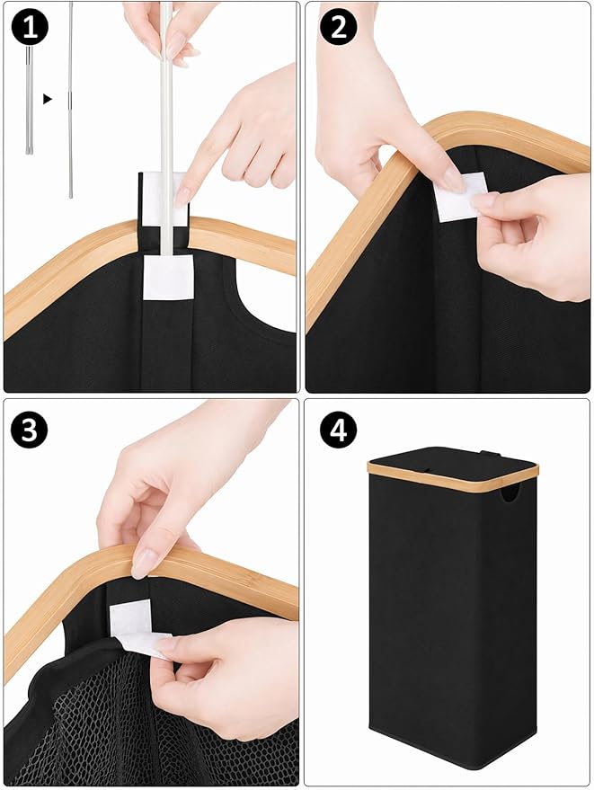 iEGrow Laundry Hamper with Lid, 110L Large Laundry Hamper with Handle and Lid, Collapsible Clothes Basket Organizer with Removable Inner Bag for Clothes Toys Towels - Black