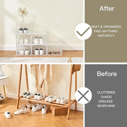 6PCS Magnetic Door Transparent Shoe Box, Stackable Space-Saving Organizer for Bedroom/Bathroom/Closet/Entryway