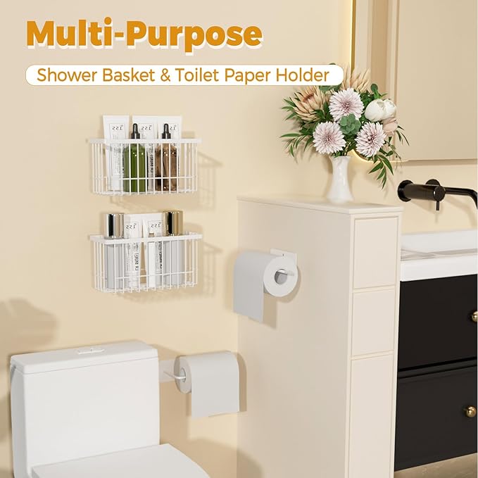 4 Pack Adhesive Cabinet Door Organizer - Tumbler Lid Organizer & Kitchen Storage baskets for Kitchen, Bathroom, Inside Cabinet Door Storage for Cup Lids, Spices, Small Supplies, Space-Saving (White)