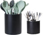 LIBODOUR Kitchen Utensil Holder Extra Large Rotating For Counter Organizer Stainless Steel Storage Cooking Silverware Caddy 3 Compartment Flatware Spoon Spatula Tool Cutlery Container（2 Set Black）