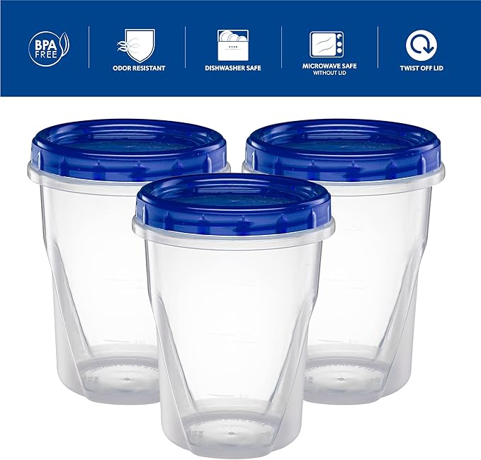 ELEGANT DISPOSABLES Twist Top Deli Containers Food Storage Containers Blue Screw on Lid Reusable Stackable Leakproof Airtight, pack of 10-32 oz containers