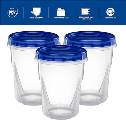 ELEGANT DISPOSABLES Twist Top Deli Containers Food Storage Containers Blue Screw on Lid Reusable Stackable Leakproof Airtight, pack of 10-32 oz containers