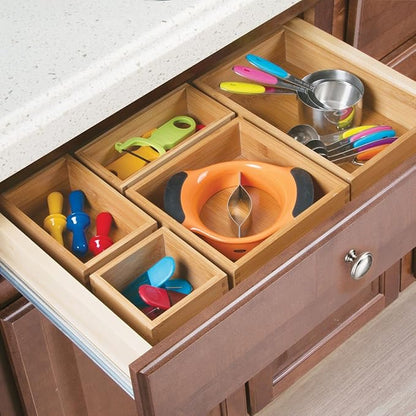 mDesign Bamboo Storage Bin Container, Drawer Organizer Crate Boxes for Kitchen Pantry Cabinet, Shelf, Island or Countertop, Holds Snacks, Spices, or Drinks, Echo Collection, 2 Pack, Natural/Tan