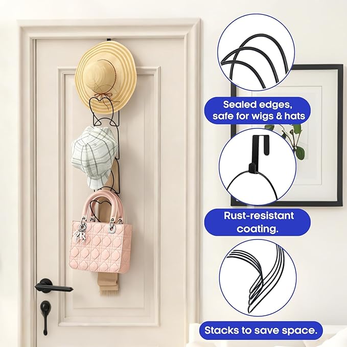 LINFIDITE 15 PCS Baseball Hat Rack Hanger Holder Organizer Flexible Multi Hook Wall Mounted Over Door Cap Display Storage Rack Cap Holder, Closet HangingStorage Rack w Hanging Hook Black