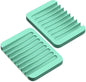 ZAPPOWARE 2-Pack Silicone Soap Dish with Drain - Bar Soap Holder (Light Green) for Shower & Bathroom Sink - Self Draining Waterfall Soap Saver Tray for Kitchen, Prevents Sticky Mess, Easy to Clean