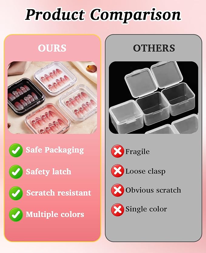 48 Pcs Nail Boxes for Press Ons, Fake Nail Storage Case Packaging Container with 120 Adhesive Double Sided Tape