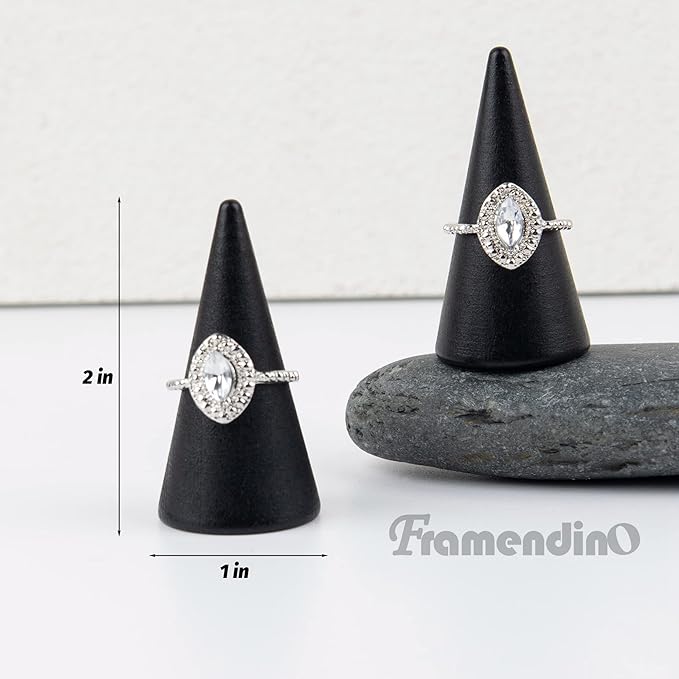 Framendino, 30 Pack Black Wood Cone Ring Holder Single Jewelry Display Stand Wedding Showcase for Organizer