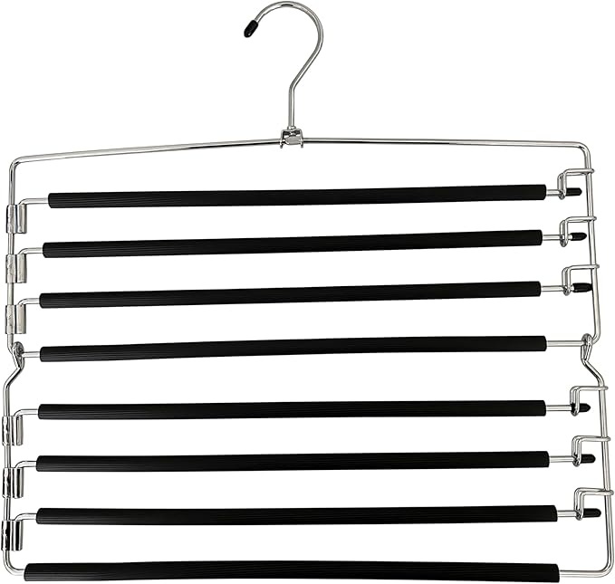 USTECH Arm Pants Hanger 8 Tier – Foldable Multi-Tier Swing Hanger with Removable Arms & Foam Padding, Space-Saving Closet Organizer for Trousers, Jeans, Scarves – (Pack of 1)