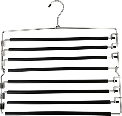 USTECH Arm Pants Hanger 8 Tier – Foldable Multi-Tier Swing Hanger with Removable Arms & Foam Padding, Space-Saving Closet Organizer for Trousers, Jeans, Scarves – (Pack of 1)