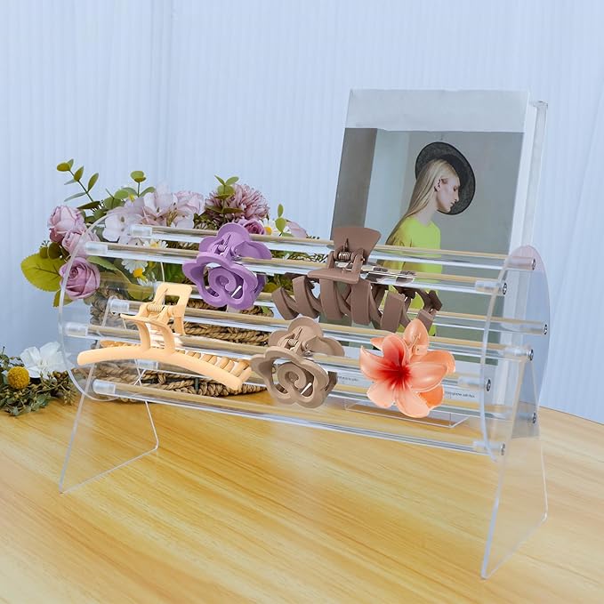 Acrylic Claw Clip Organizer Holder, 360-Degree Rotating Claw Clip Holder and Storage, Hair Clip Organizer Display Clear Stand for Women and Girls(Transparent)