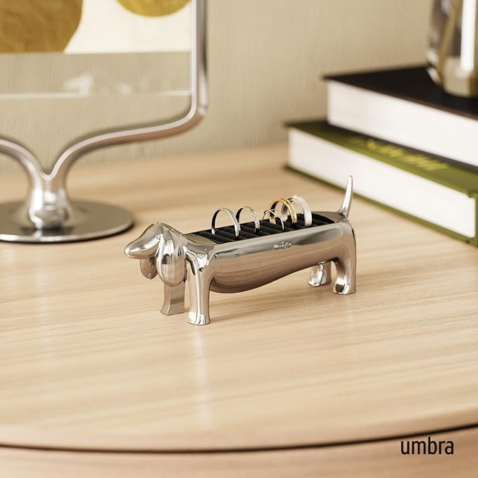 Umbra Dachsie Ring Holder - Gift for Weiner Dog Dachshund Doxie Lover - Jewelry Storage, Chrome