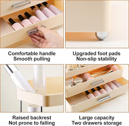 DASITON 4 Tiers Makeup Organizer, 2 Drawers Large Cosmetic Organizers for Vanity Bathroom Countertop, Bathroom Organizers and Storage for Skincare, Cosmetic, Perfume, Dresser Organizer (Cream+Cream)
