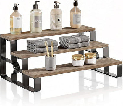 3 Tier Makeup Organizers,Bathroom Organizer,Perfume Organizer for Dresser,Cologne Stand for Men,Wood Display Riser Stand for Vanity,Bedroom,Dressing(Walnut-Width=14")