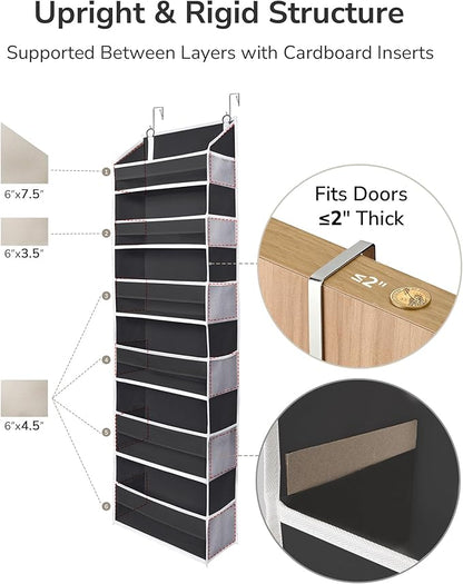 ULG 2Pack-Over The Door Organizer with 6 Large Pockets 12 Side Pockets Door Hanging Organizer Black Door Hanging
