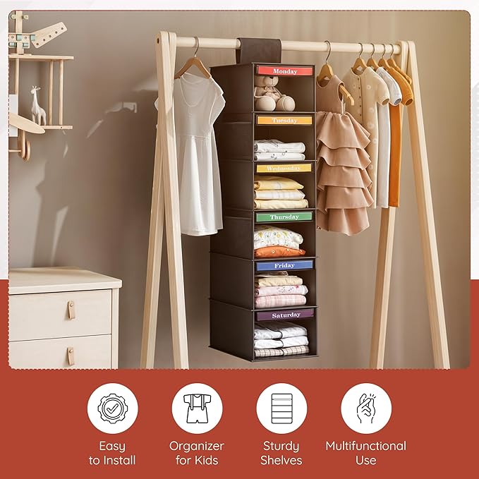 6-Day Adult & Kids Hanging Closet Organizer and Storage | Monday-Saturday Days of The Week Clothes Organizer | Space-Saving | Mornings Made Easy by Creative Dad