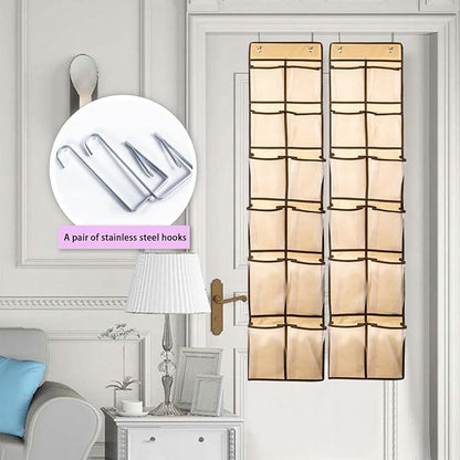 Over The Door Shoe Organizers, 2024 New 12 Large Pockets Hanging Shoe Organizer, Shoe Rack for Closet Entryway Bedroom Bathroom Pantry Shoe Holder, 2 Metal Hook