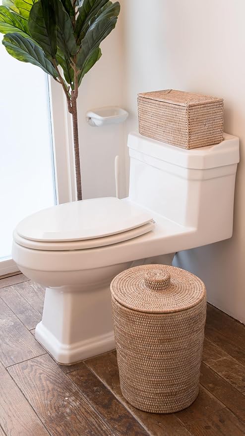 Kouboo La Jolla Rectangular Rattan Box, White-Wash Toilet Roll Storage Basket (1030101)