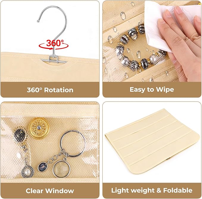 2pcs Hanging Jewelry Organizer,80 Clear Pockets earring organizer and storage, Accessories holder organizer for Closet Jewelries Necklace Travel