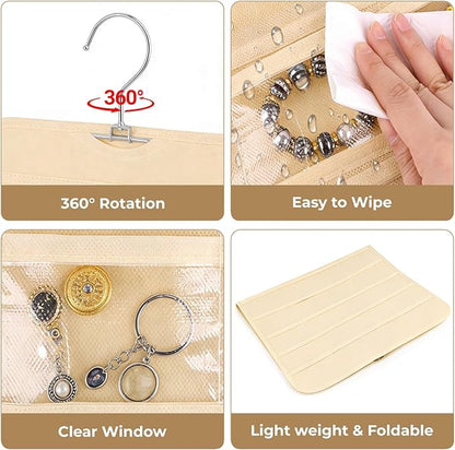 2pcs Hanging Jewelry Organizer,80 Clear Pockets earring organizer and storage, Accessories holder organizer for Closet Jewelries Necklace Travel
