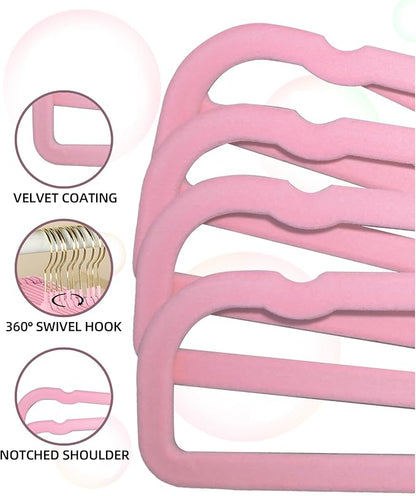 HGYZE Velvet Pants Hangers 20 Pack, 360° Swivel Gold Hook, Non Slip Felt Hanger for Spaghetti Strap Dresses Slack Jean, Blush Pink and Gold Felt Hangers, Cute Flocked Trouser for Adult Teen