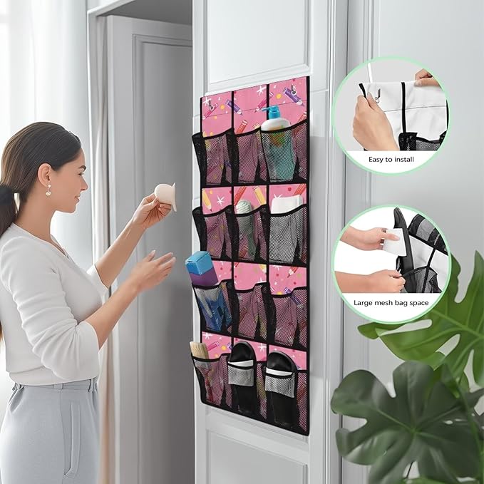 Pencils Over The Door Shoes Organizer 12 Large Mesh Pockets Closet Door Hanging Shoe Rack Organizer Washable Storage Bag for Toys Snacks Shoes Hats Comics Back to School Gifts