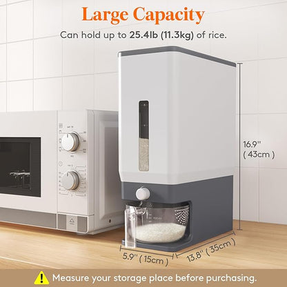 Lifewit Rice Dispenser 25 Lbs(11.3kg), Rice Storage Container Sealed Moisture Proof with Measuring Cup for Kitchen Pantry Household, BPA-Free, 1 Pack Grey