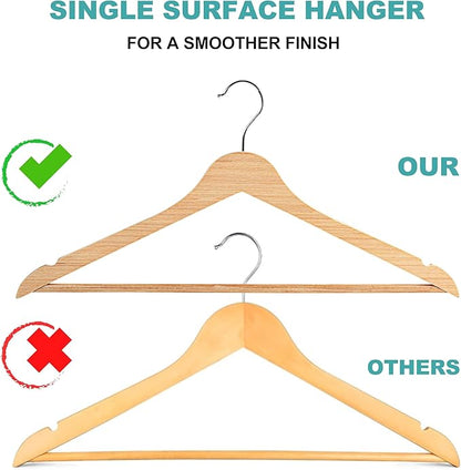 Quality Hangers Premium Slim Wooden Hangers 120 Pack - Thin Space Saving Hangers with 360 Degree Swivel Hook & Shoulder Groves Types of Clothing – Natural (120, Natural)