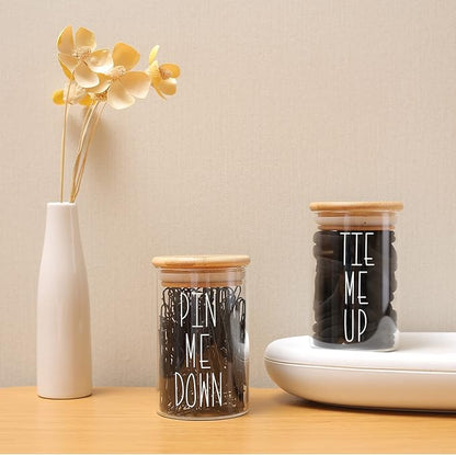 MOMEEMO Apothecary Jars with Lids for Bathroom Storage Organizer, Hair Tie Organizer & Bobby Pin Holder are Great for Bamboo Bathroom Accessories. (Hair Ties & Pins)