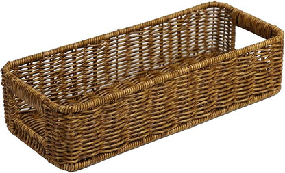 Basket for Toilet Paper Storage, Waterproof Wicker Baskets for Bathroom Counter Organizer, Small Storage Basket for Organizing Countertop Bathroom Bedroom Toilet Tank (Dark Brown)