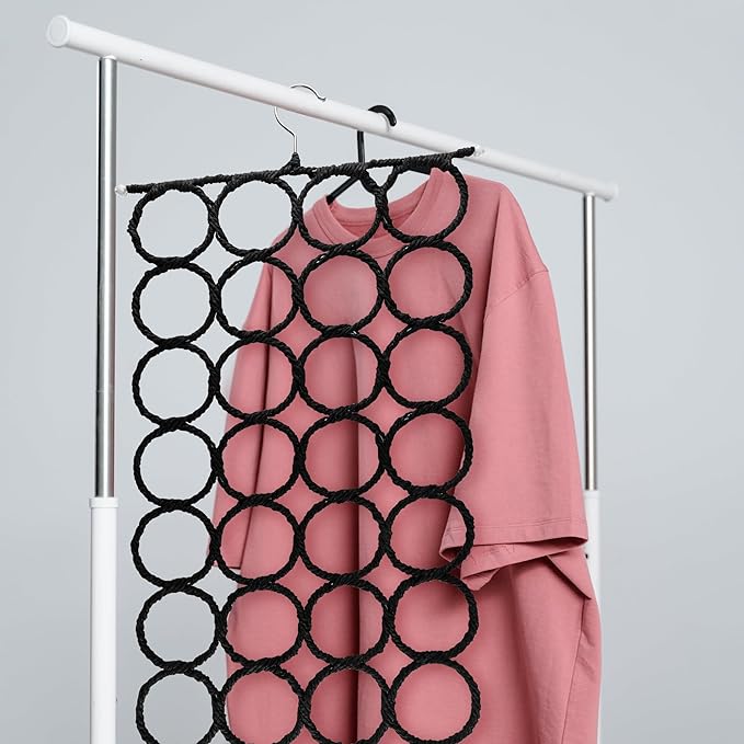 Super Z Outlet Foldable 28 Ring Hole Slots Space Saving Clothing Closet Hanger Scarf, Ties, Belts, Socks Organizer for Home Bedroom, Bathroom, Living Room (Black)