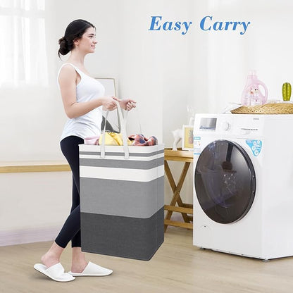 BlissTotes 3-Pack Laundry Basket, Freestanding＆Waterproof Laundry Hamper, Collapsible Tall Clothes Hamper with Easy Carry Handles for Clothes, Towels in the Family and Dorm,Gradient Grey,100L