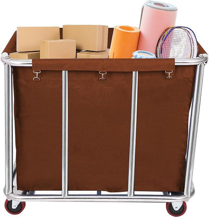 10 Bushels Laundry Cart Commercial/Home,Heavy Duty Large Stainless Steel Rolling Laundry Basket with Wheels，for Laundry Organizer and Storage,260LBS Load (Brown)