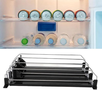Fridge Can Pusher, Adjustable Drink Dispenser for Soda, Water Bottle Storage Organize with Glide, Holds Various Beverages for Vending Machine, Refrigerator, Supermarket (Black)