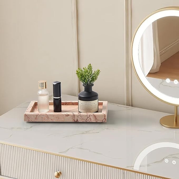 Natural Small Marble Vanity Tray, Luxury Stone Organizer for Bathroom & Kitchen | Holds Soap Dispenser, Jewelry, Perfume | Non-Resin, Non-Ceramic Décor